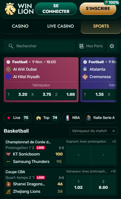 WinLion paris sportifs